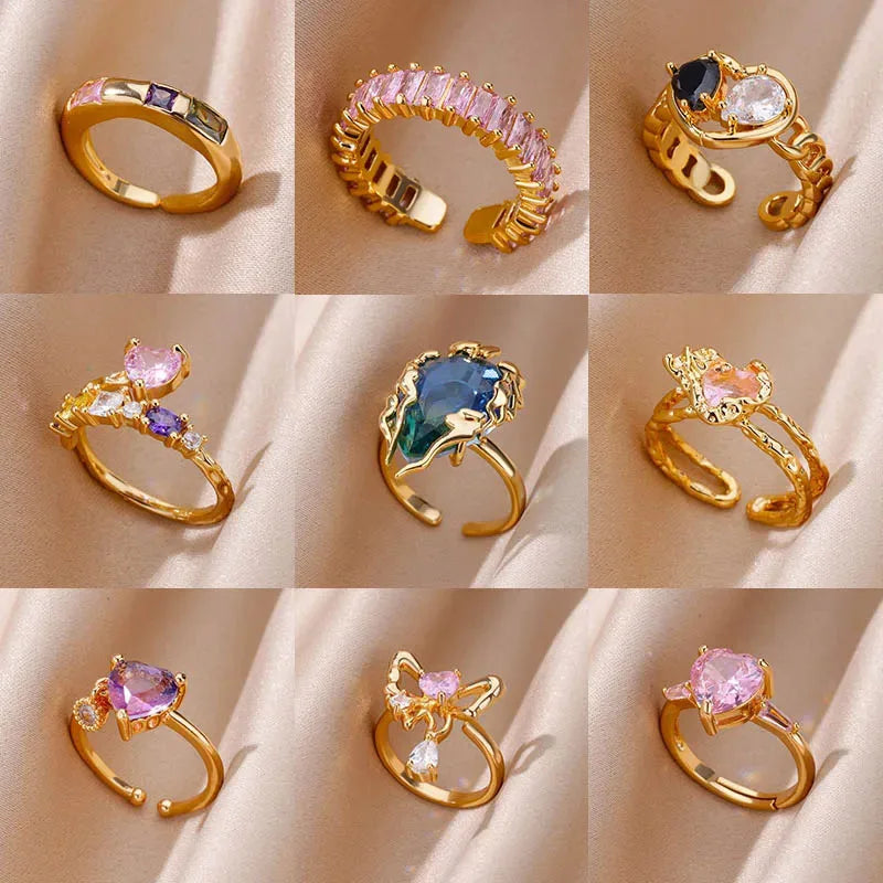 🔥“Zircon Flame Drop” – El Anillo Ajustable que Brilla Como Tu Fuego Interior 💎46 variantes a elegir