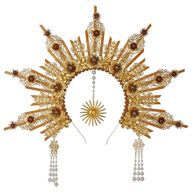 👼 Tocado Virgen Dorada Deluxe ✨Luz Mística en Estado Puro👑 12 variantes