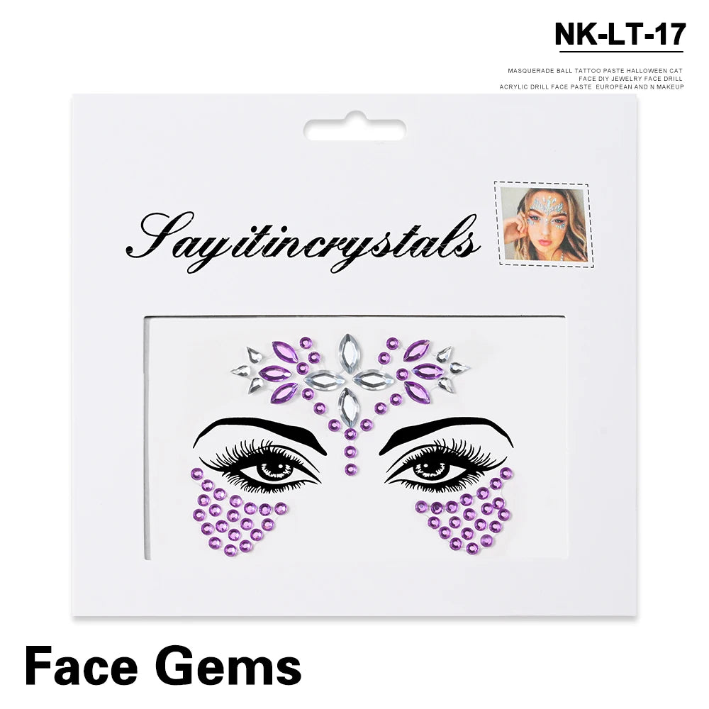 💎Galaxy Goddess – Joyas Adhesivas 3D Multicolor para Rostro 💠✨47 variantes a elegir