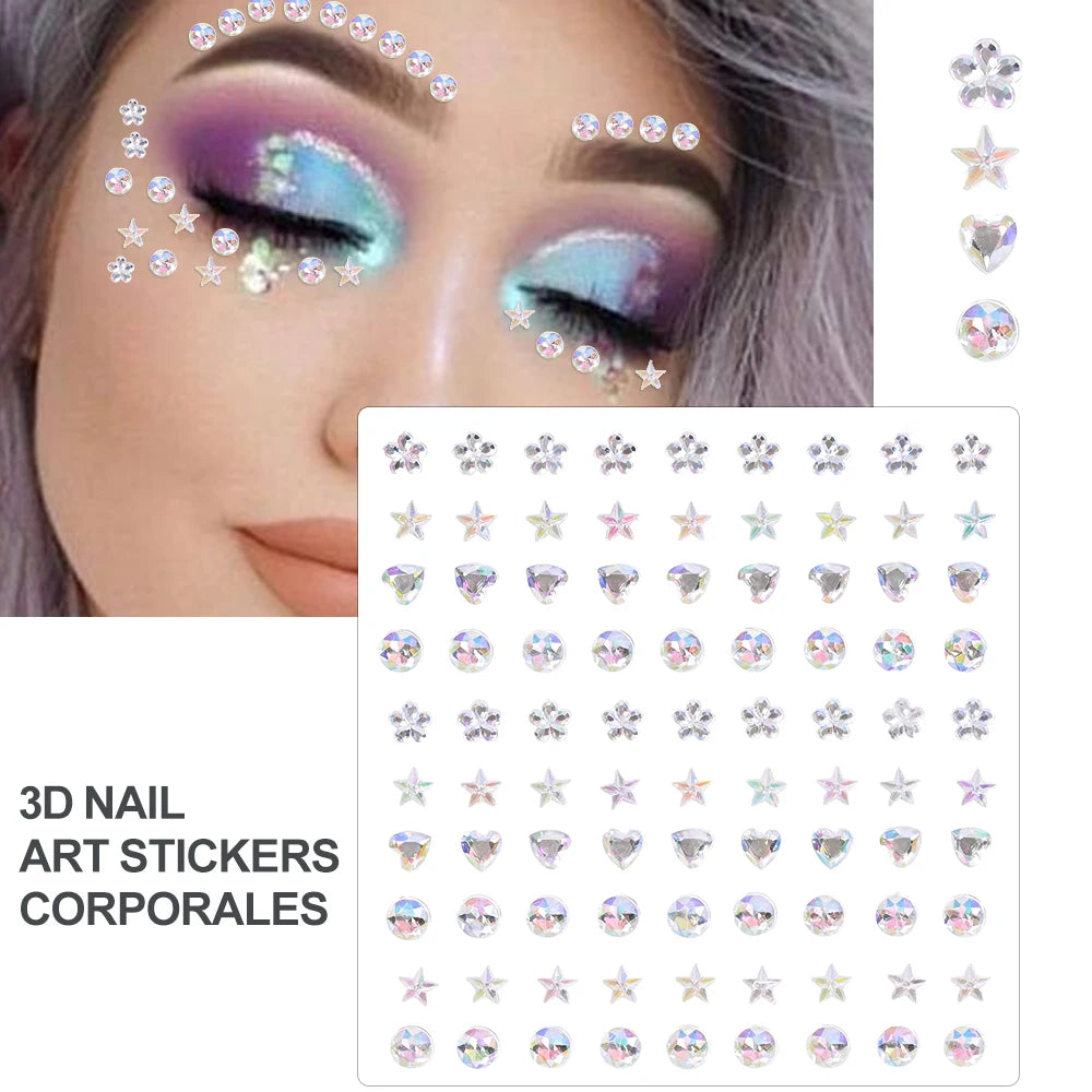 💎Galaxy Goddess – Joyas Adhesivas 3D Multicolor para Rostro 💠✨47 variantes a elegir