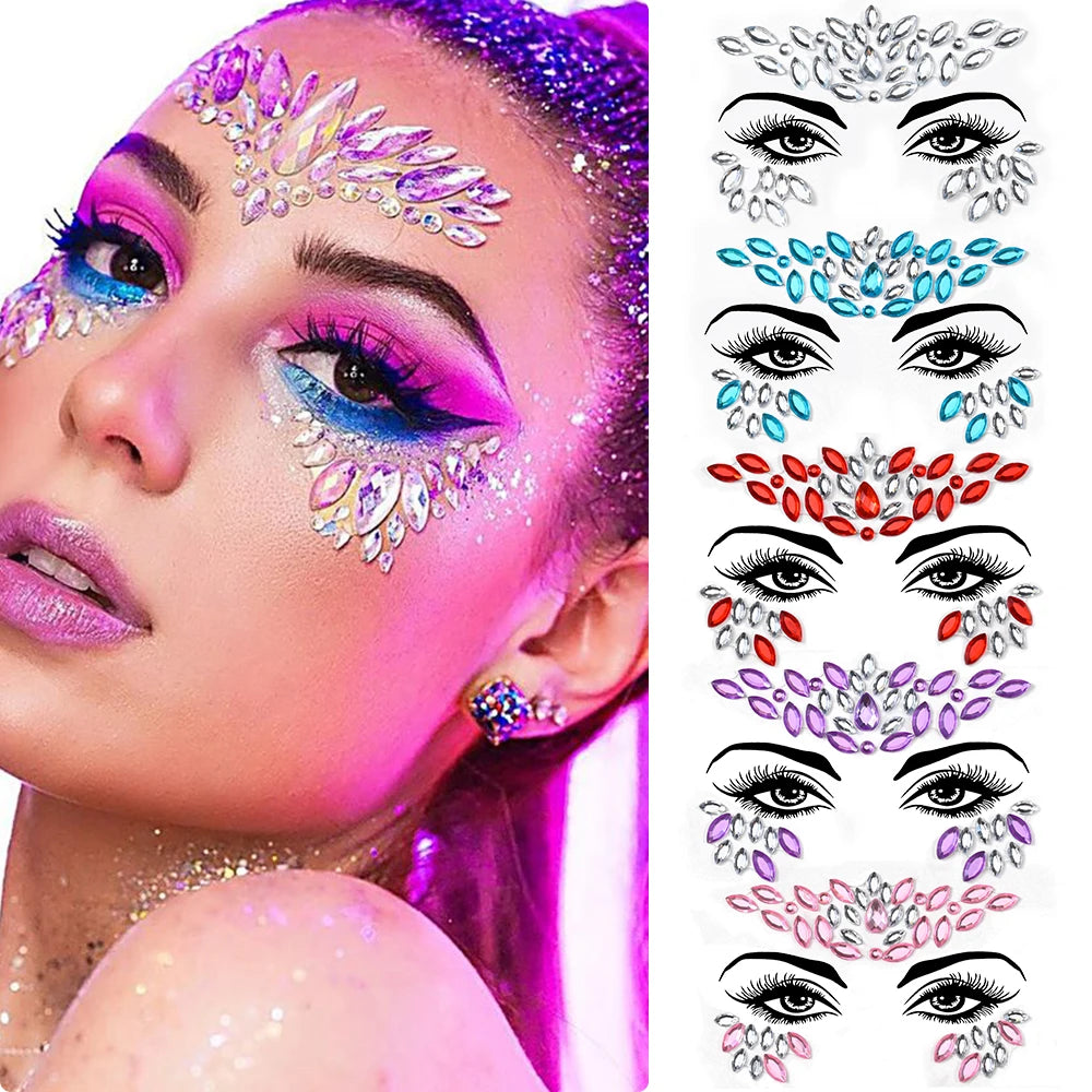 💎Galaxy Goddess – Joyas Adhesivas 3D Multicolor para Rostro 💠✨47 variantes a elegir