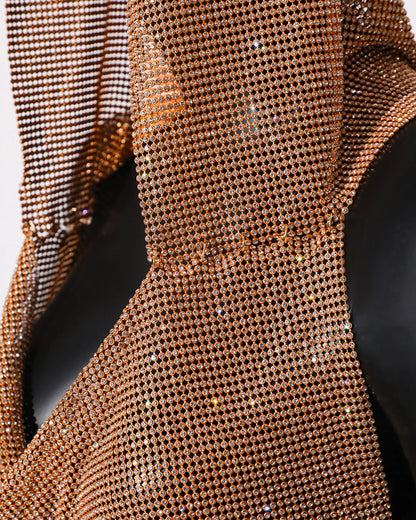 ✨ Crystal Hooded Crop Top – Malla Brillante con Strass