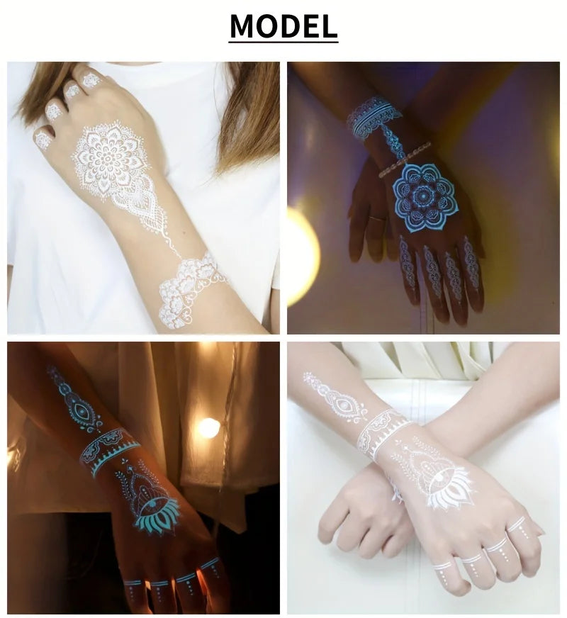 🔷Blue Luminous Glow Tattoo Stickers – Geometría Mágica UV ✨ 6 variantes a elegir