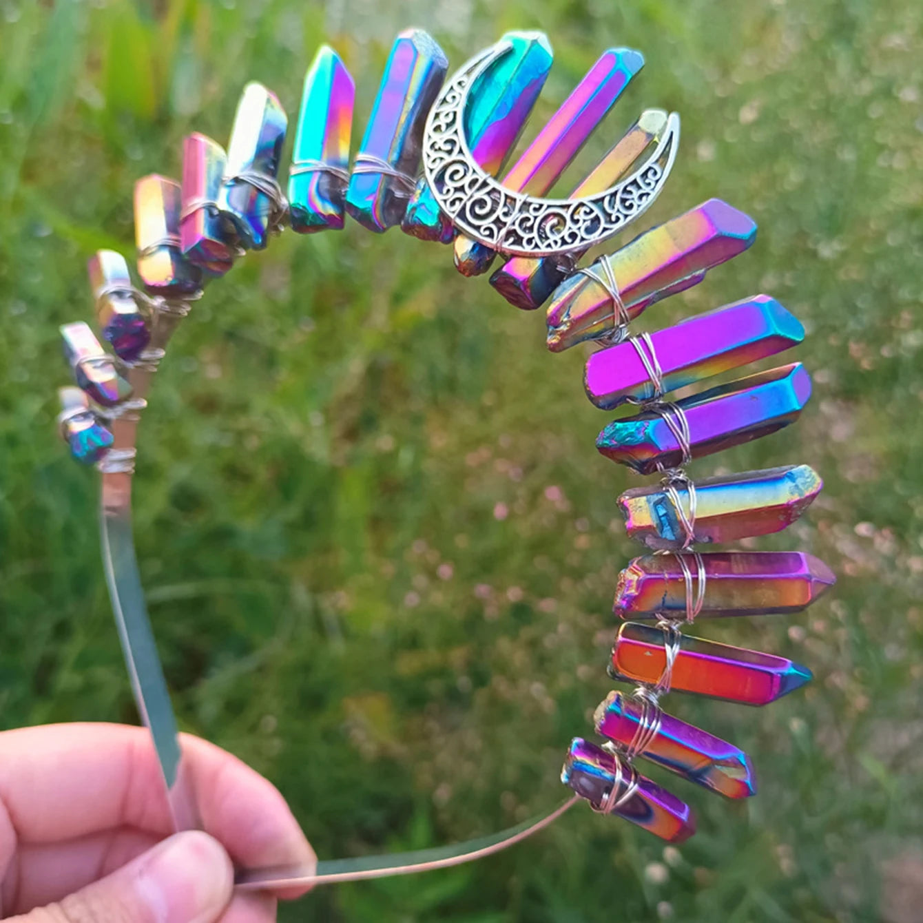 👑Corona Estelar Multicolor 🌙 Tiara de Cristal lunar para Diosas Cósmicas🌈 20 colores a elegir