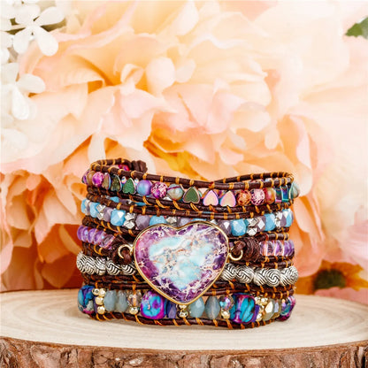 💛Heart Roots" — Pulsera de Cuero con Piedra natural