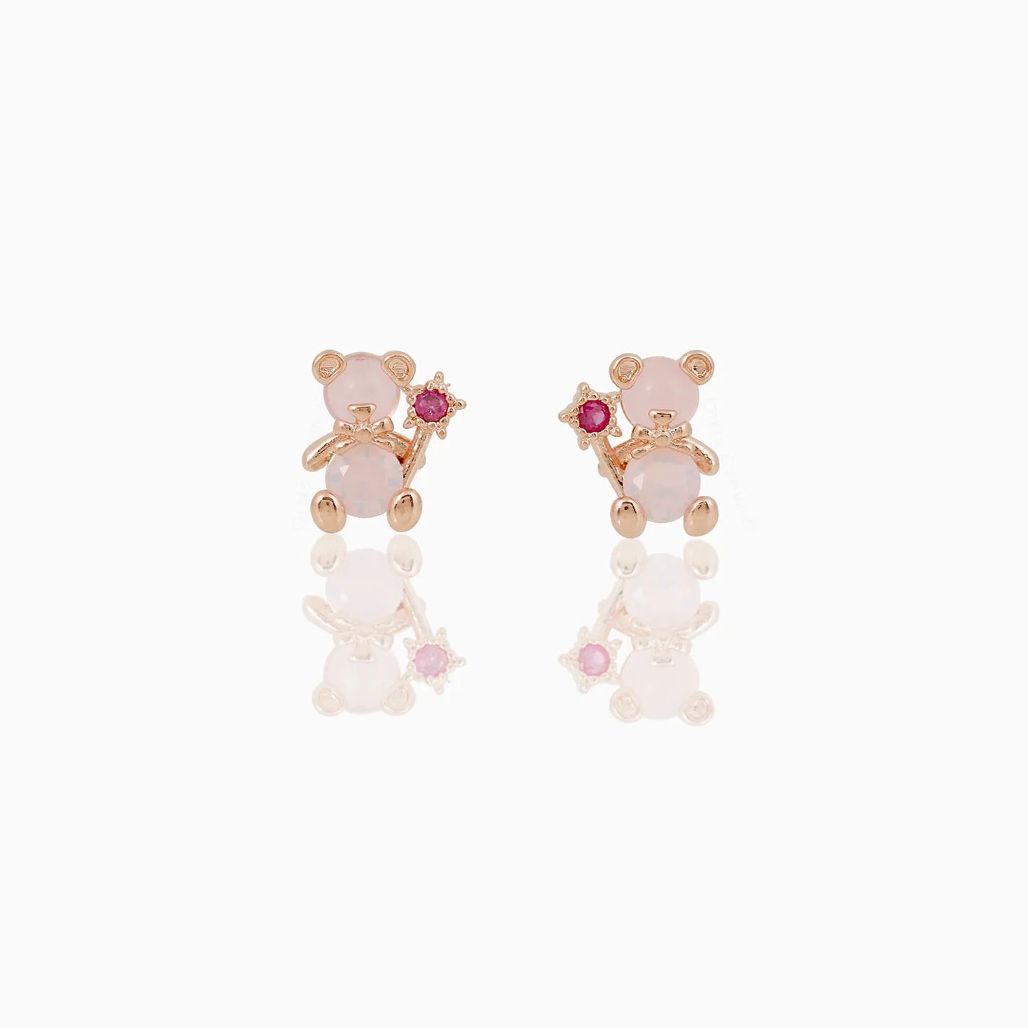 ✨Pendientes "Teddy Glow" 🧸 Ositos de Zirconia Rosa Dorados