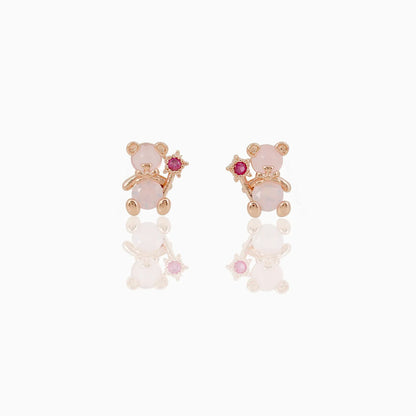 ✨Pendientes "Teddy Glow" 🧸 Ositos de Zirconia Rosa Dorados
