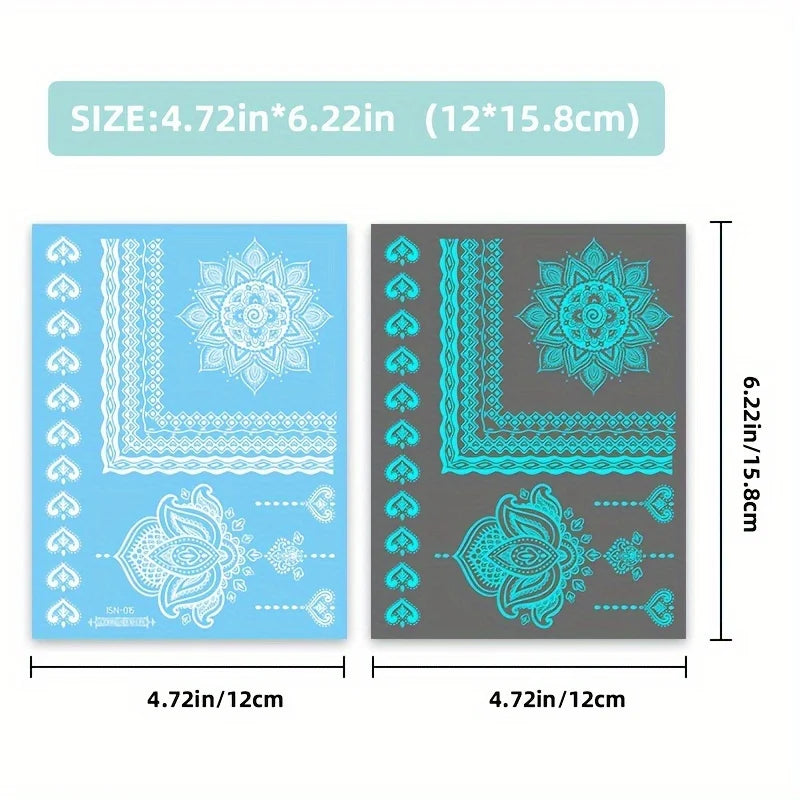 🔷Blue Luminous Glow Tattoo Stickers – Geometría Mágica UV ✨ 6 variantes a elegir