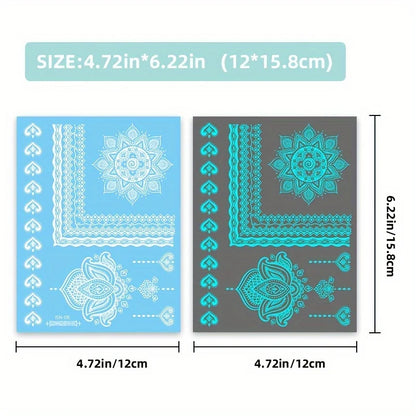 🔷Blue Luminous Glow Tattoo Stickers – Geometría Mágica UV ✨ 6 variantes a elegir