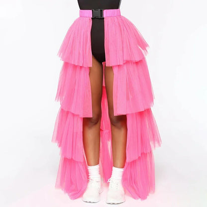 ⚡ Falda Neon Queen – Tul Transparente & Buckles 🌈 2 largos, 4 colores