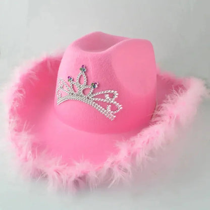 🖤 COWGIRL PRINCESS HAT | Sombrero vaquero con corona y plumas 🔥 6 colores a elegir