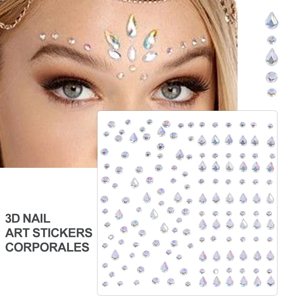 💎Galaxy Goddess – Joyas Adhesivas 3D Multicolor para Rostro 💠✨47 variantes a elegir