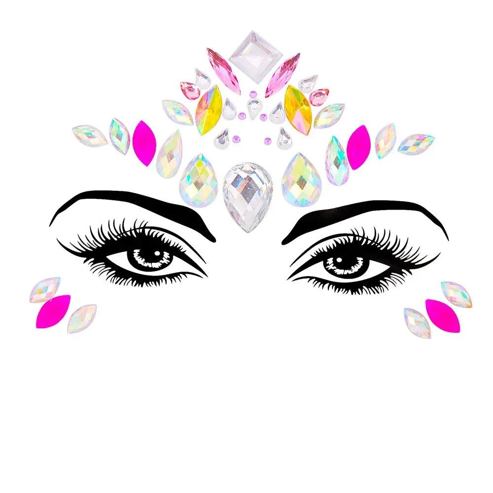 💜Cosmic Glitter Crown – Pegatinas de Cristal Festival Face 🌈 29 varaintes a elegir
