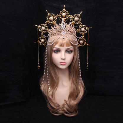 👑⚡ Solar Divinity – Corona Dorada Sunburst con Cadenas Boho Glam ⚡👑 4 variantes a elegir