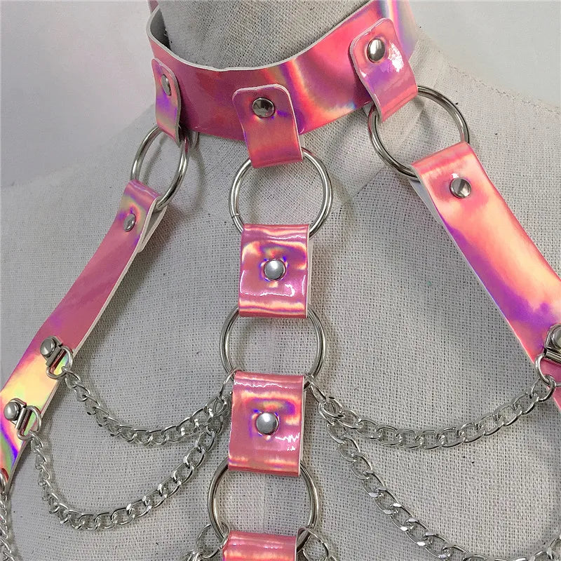 ⚡ Galactic Siren Set 🚀 Arnés holográfico + falda de lentejuelas