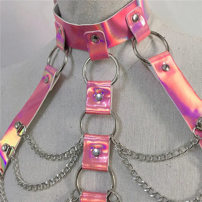 ⚡ Galactic Siren Set 🚀 Arnés holográfico + falda de lentejuelas