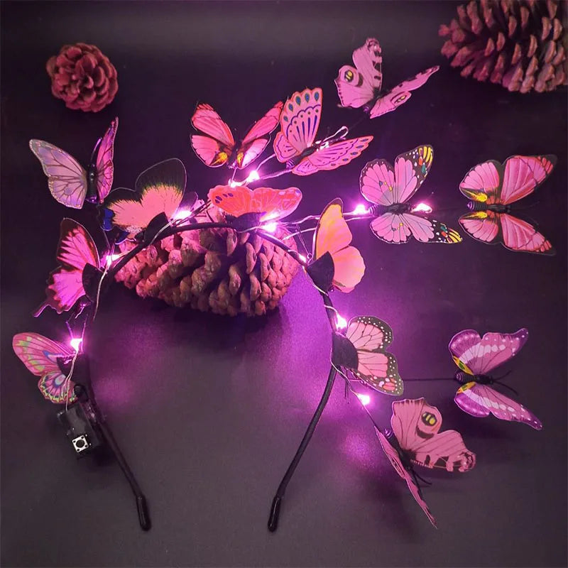 🦋 Diadema LED Mariposas  💡 Brilla con Alas Propias🔥 7 colores a elegir