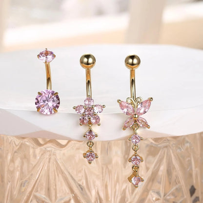 🦋 Piercings ombligo Gold Dreams 🌟 (set mariposa + flor + corazón) 💖12 variantes