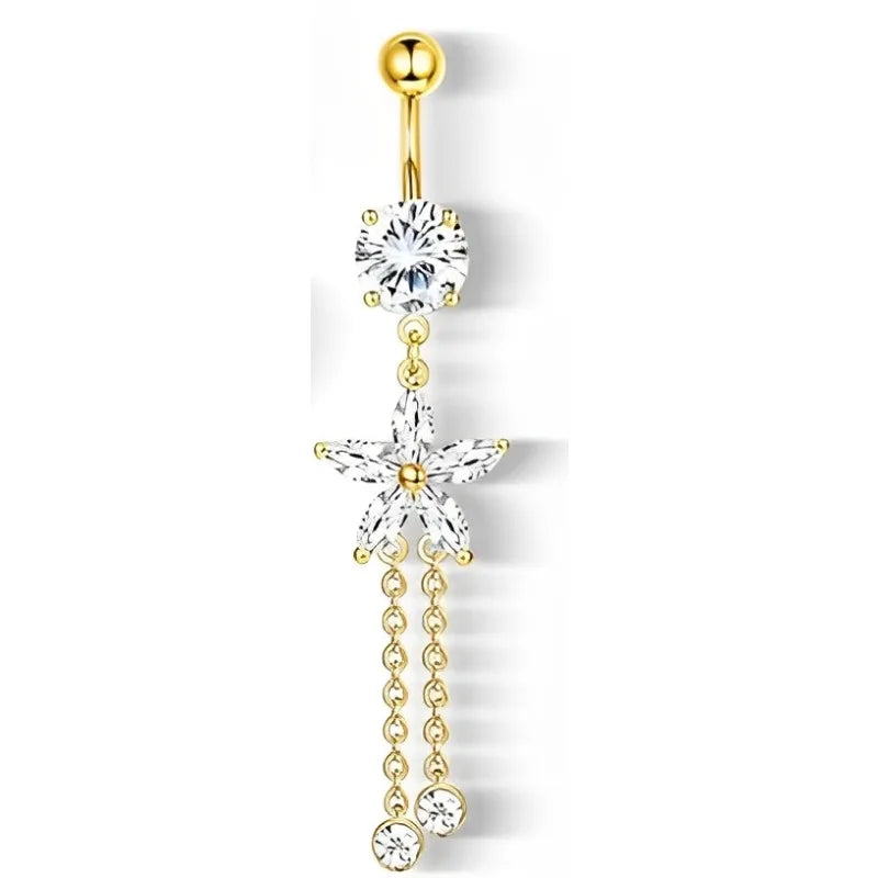 🦋 Piercings ombligo Gold Dreams 🌟 (set mariposa + flor + corazón) 💖12 variantes