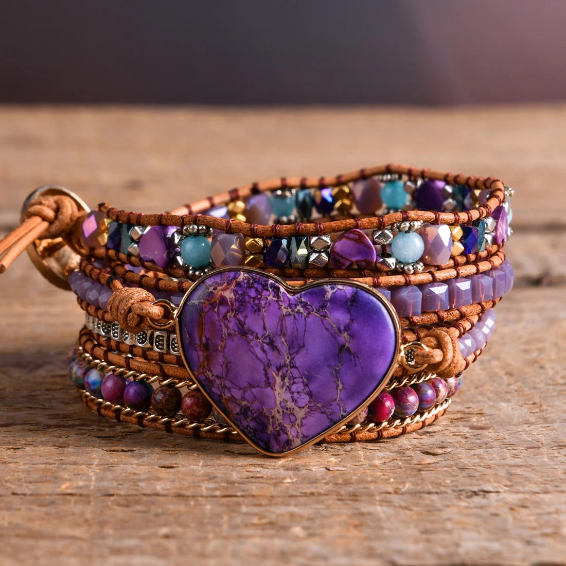 💛Heart Roots" — Pulsera de Cuero con Piedra natural
