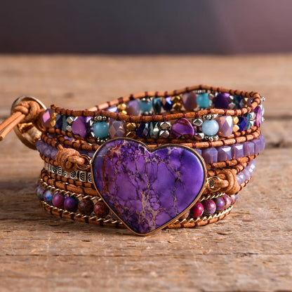 💛Heart Roots" — Pulsera de Cuero con Piedra natural