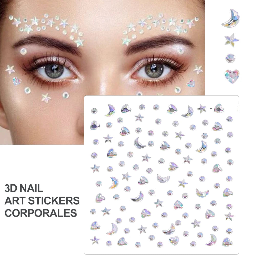 💎Galaxy Goddess – Joyas Adhesivas 3D Multicolor para Rostro 💠✨47 variantes a elegir