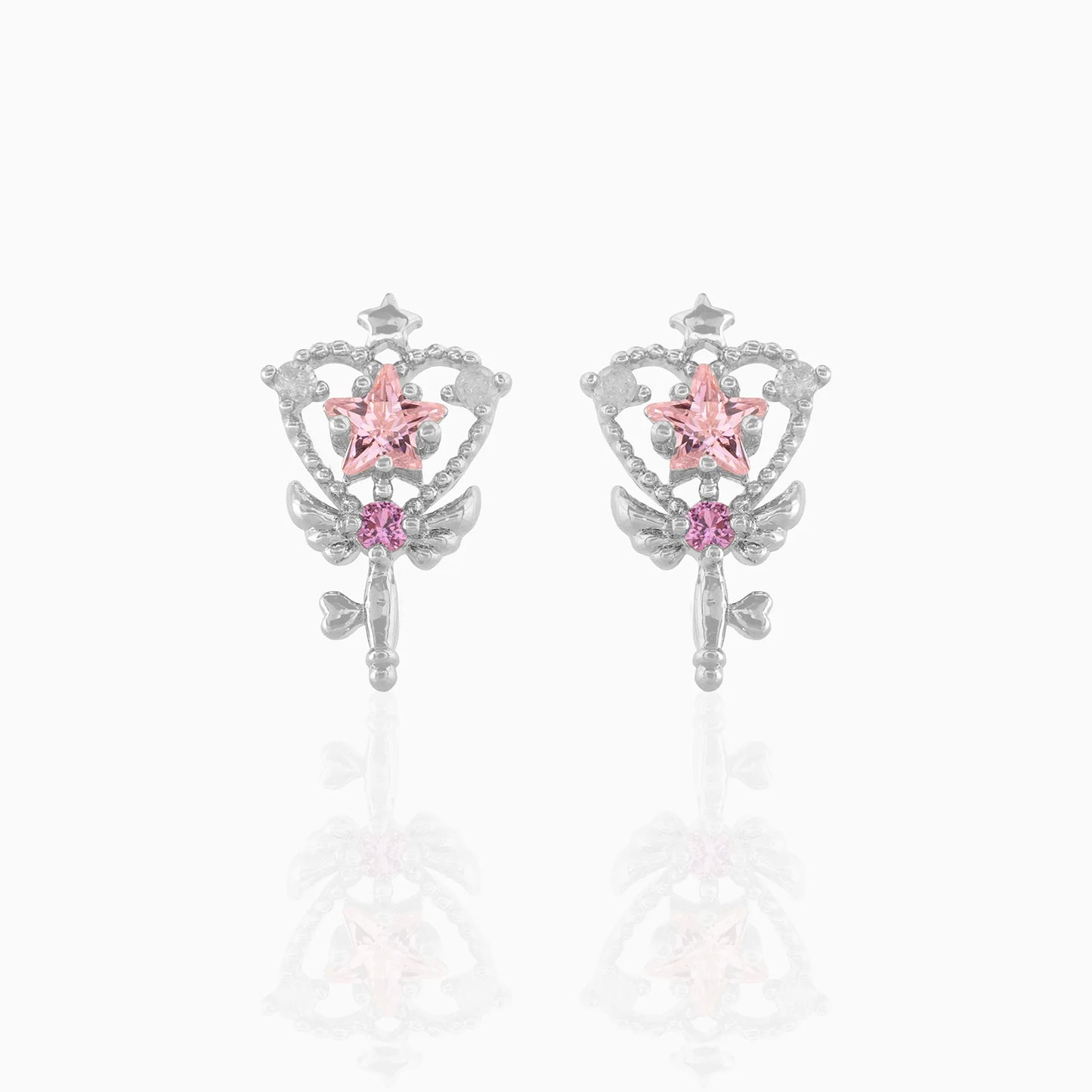 💫Set Pendientes y Collar "Magic Wand" 🧚‍♀️ Estrellas Rosas con Toque de Hada