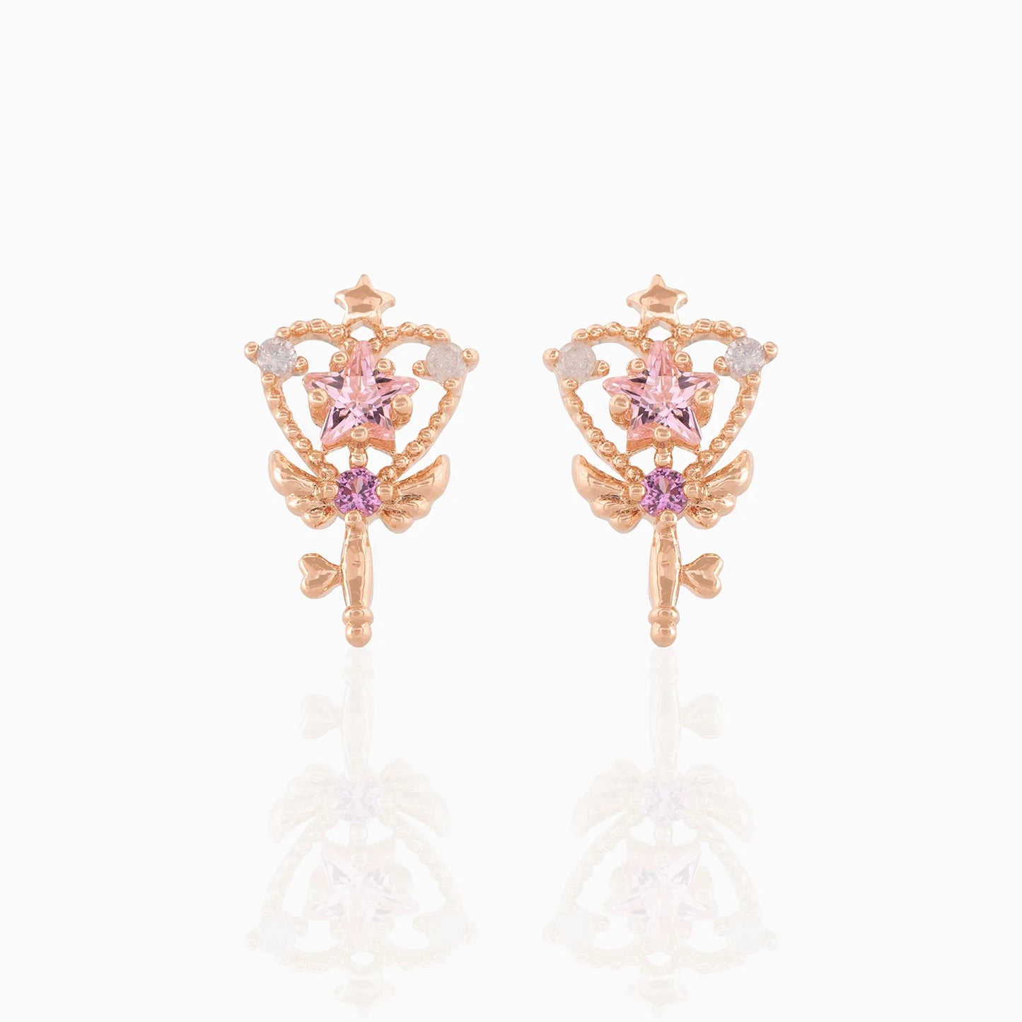 💫Set Pendientes y Collar "Magic Wand" 🧚‍♀️ Estrellas Rosas con Toque de Hada