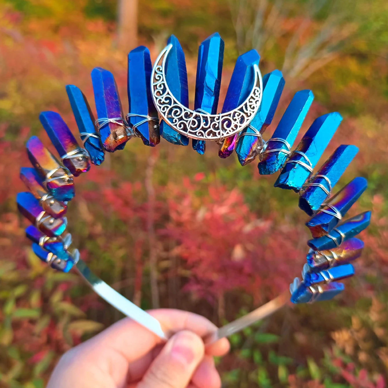 👑Corona Estelar Multicolor 🌙 Tiara de Cristal lunar para Diosas Cósmicas🌈 20 colores a elegir