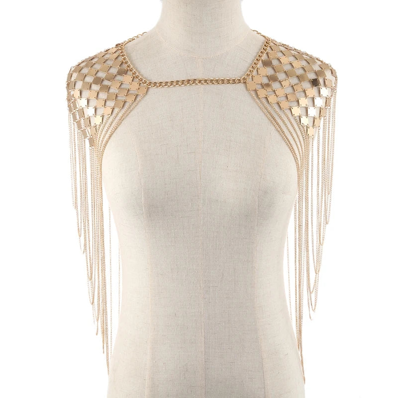 ⚔️✨ Punk Goddess Harness – Collar Cuerpo & Hombros con Flecos Metálicos