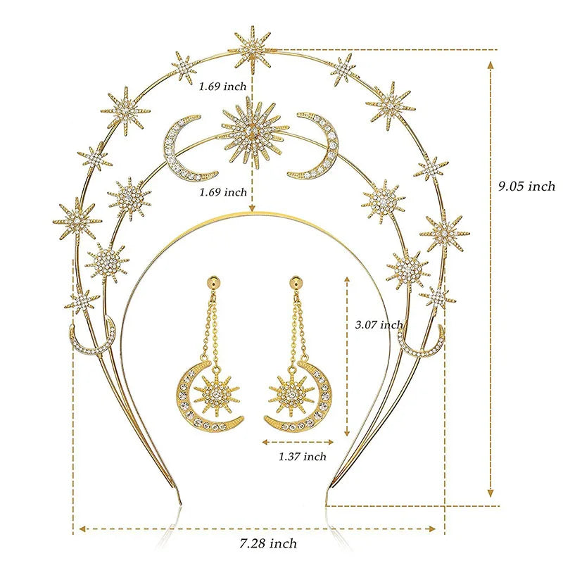 🌟 Set Corona & Pendientes Estelares 💫 Diosa del Firmamento 💖 11 variantes a elegir