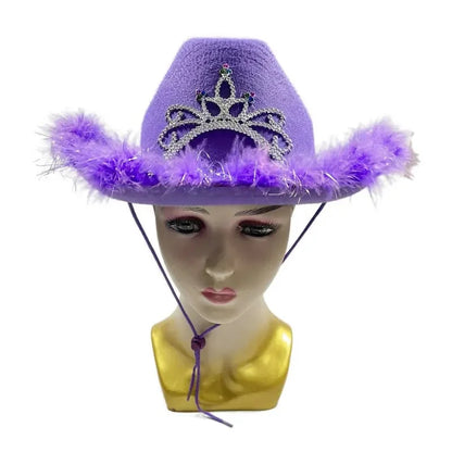 🖤 COWGIRL PRINCESS HAT | Sombrero vaquero con corona y plumas 🔥 6 colores a elegir