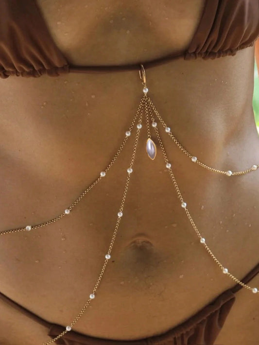 🌟 Pearl Fantasy Body Chain – Cinturón de Perlas + Cadena Fina