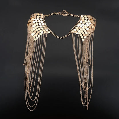 ⚔️✨ Punk Goddess Harness – Collar Cuerpo & Hombros con Flecos Metálicos
