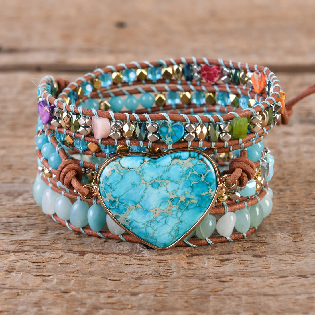 💛Heart Roots" — Pulsera de Cuero con Piedra natural