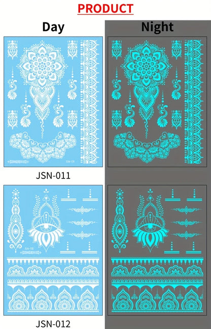 🔷Blue Luminous Glow Tattoo Stickers – Geometría Mágica UV ✨ 6 variantes a elegir