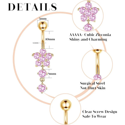 🦋 Piercings ombligo Gold Dreams 🌟 (set mariposa + flor + corazón) 💖12 variantes