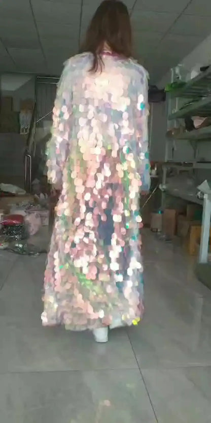 🐚 Sea Queen Cloak — Kimono Largo de Lentejuelas Tornasol 🧜‍♀️ 11 colores a elegir