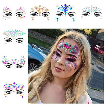 💜Cosmic Glitter Crown – Pegatinas de Cristal Festival Face 🌈 29 varaintes a elegir