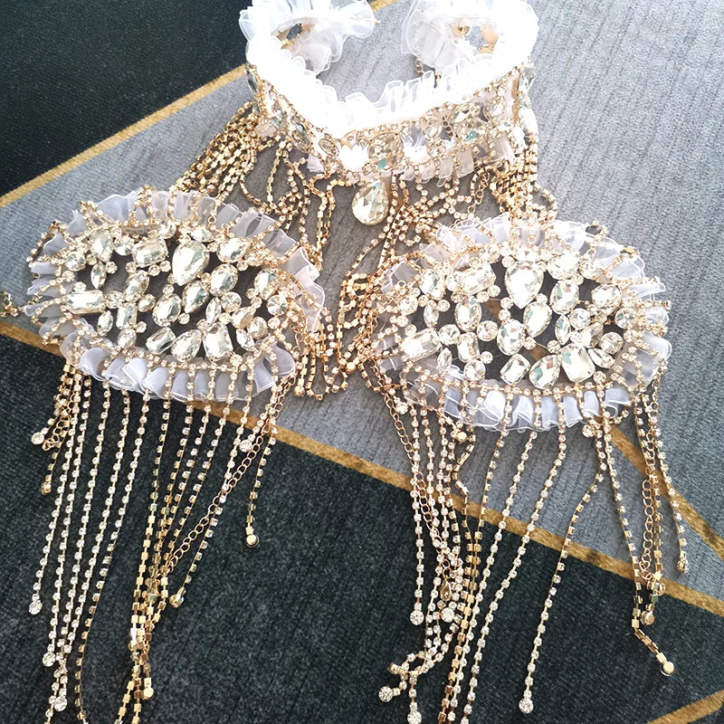 👰✨ Bridal Goddess Tassel Chain – Cadena con Flecos y Cristales para Hombros