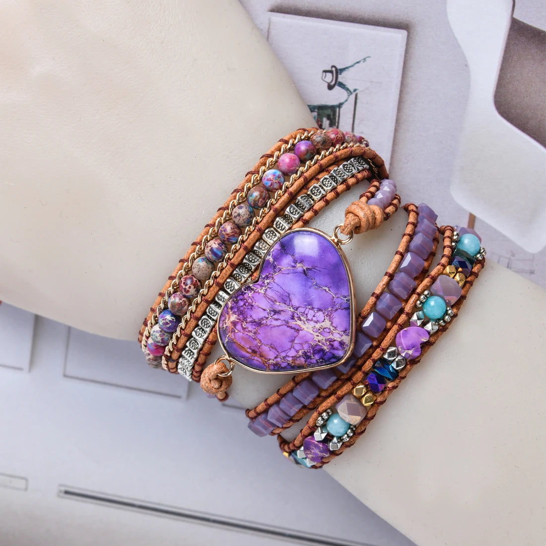 💛Heart Roots" — Pulsera de Cuero con Piedra natural