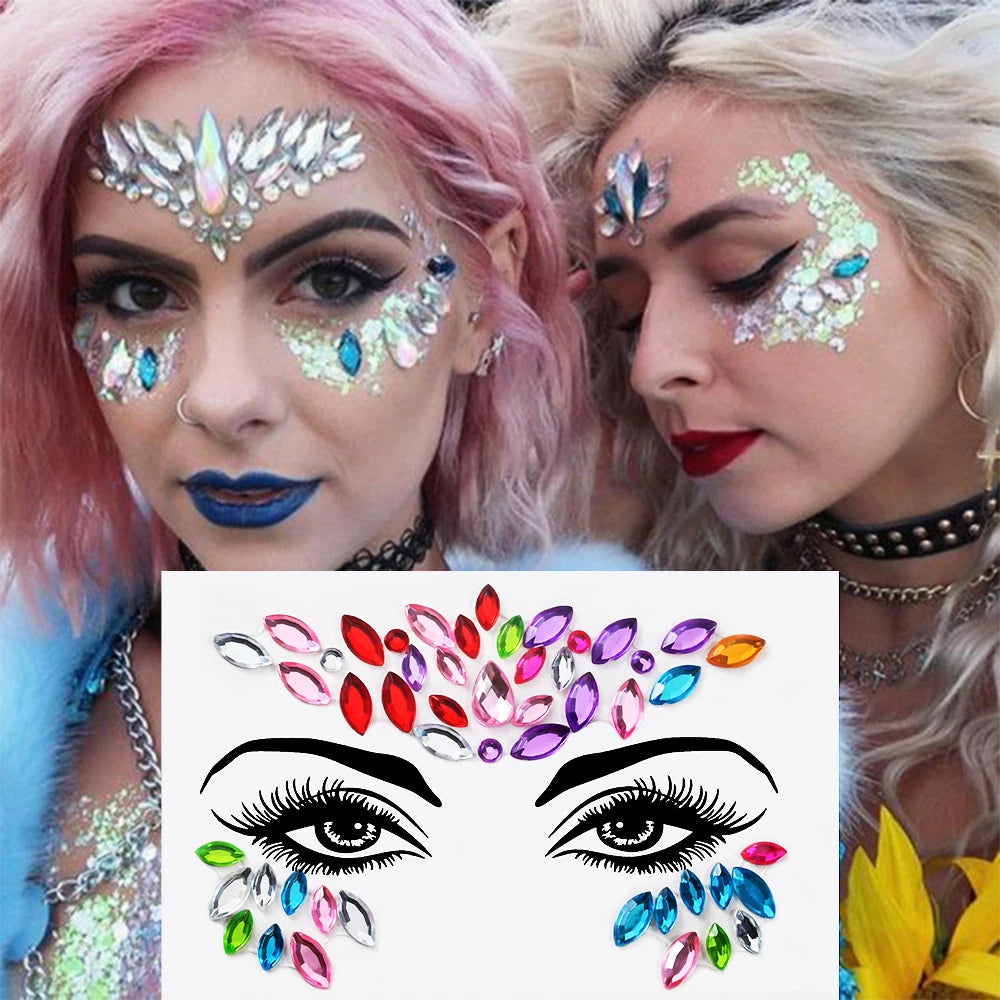 💎Galaxy Goddess – Joyas Adhesivas 3D Multicolor para Rostro 💠✨47 variantes a elegir