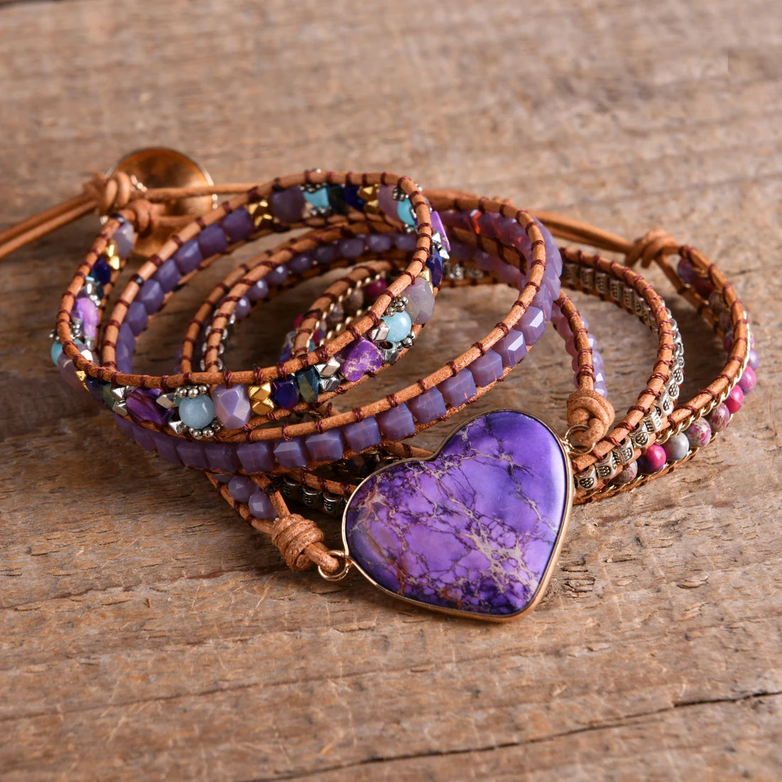 💛Heart Roots" — Pulsera de Cuero con Piedra natural
