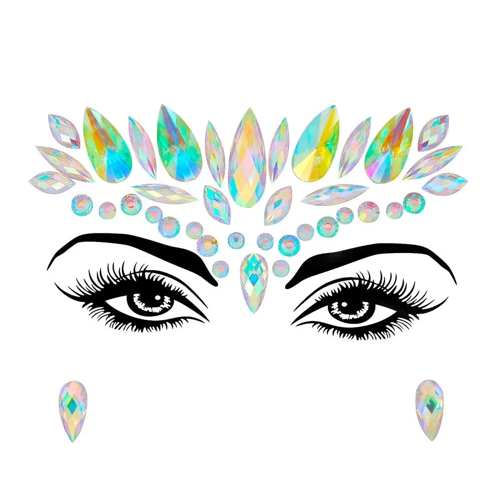 💜Cosmic Glitter Crown – Pegatinas de Cristal Festival Face 🌈 29 varaintes a elegir