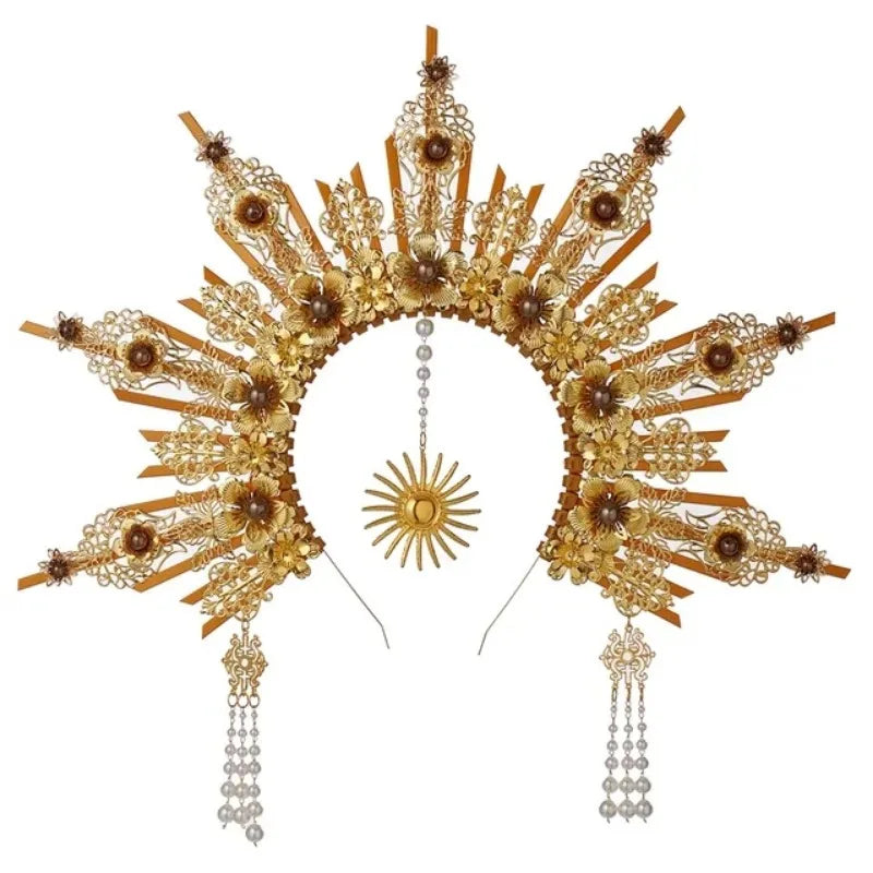 👼 Tocado Virgen Dorada Deluxe ✨Luz Mística en Estado Puro👑 12 variantes