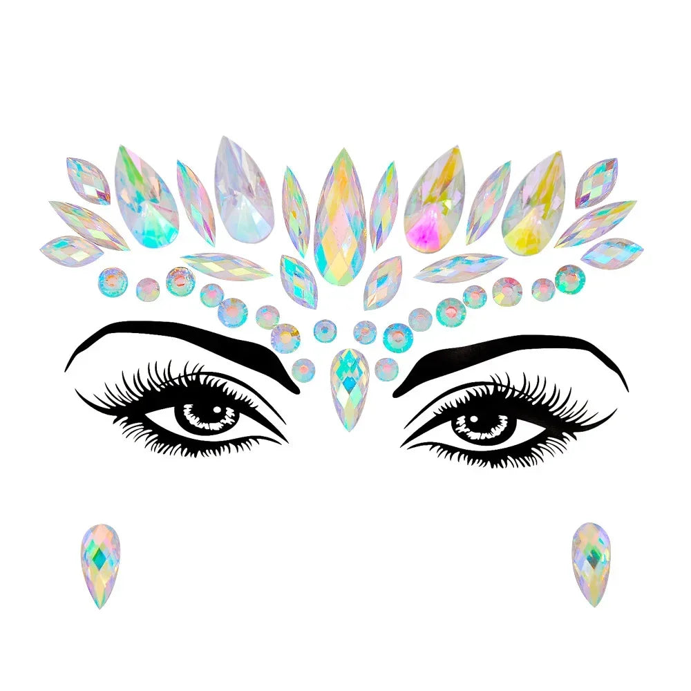 💜Cosmic Glitter Crown – Pegatinas de Cristal Festival Face 🌈 29 varaintes a elegir