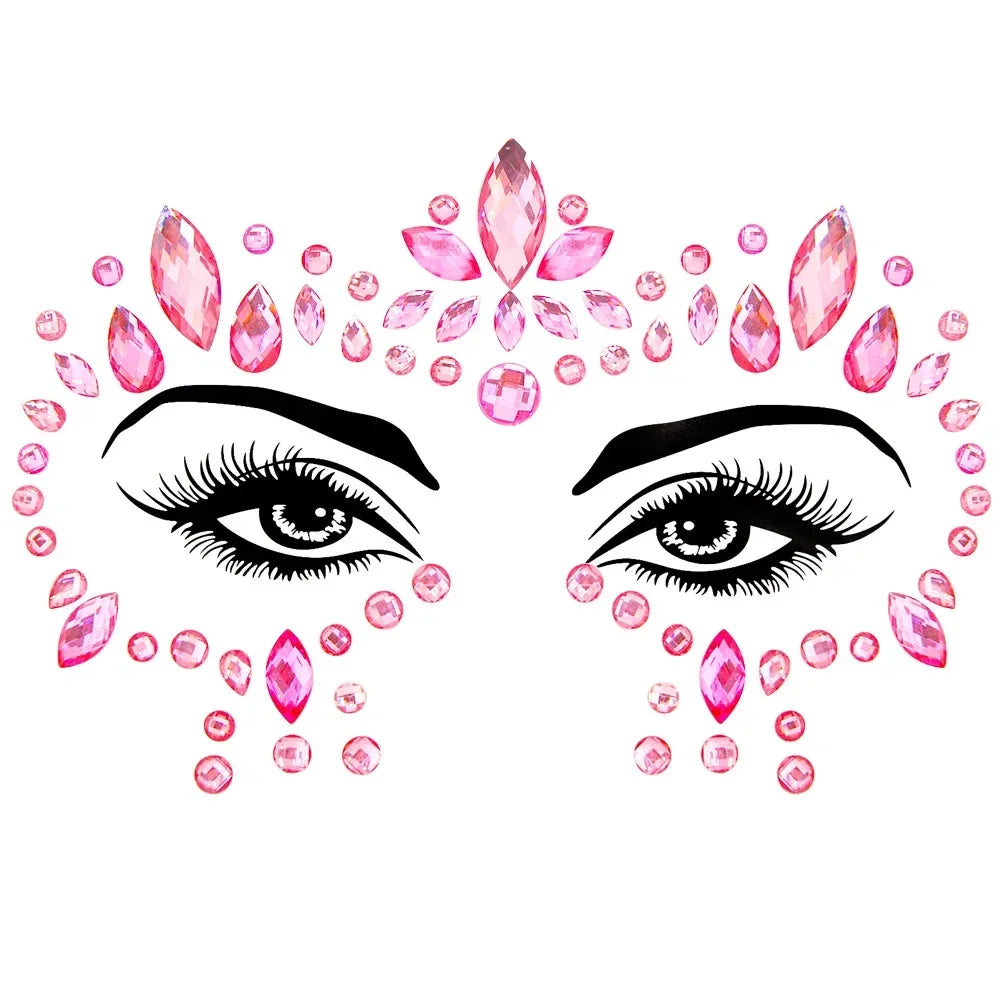 💜Cosmic Glitter Crown – Pegatinas de Cristal Festival Face 🌈 29 varaintes a elegir