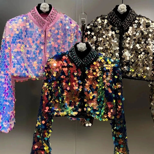 🌈 Galaxy Glow Jacket — Chaqueta Corta de Lentejuelas Tornasoladas