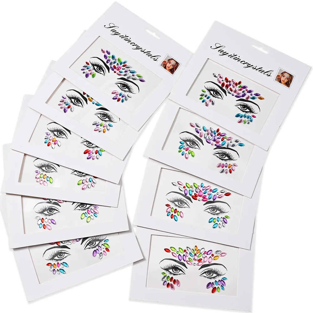 💎Galaxy Goddess – Joyas Adhesivas 3D Multicolor para Rostro 💠✨47 variantes a elegir