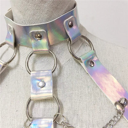 ⚡ Galactic Siren Set 🚀 Arnés holográfico + falda de lentejuelas